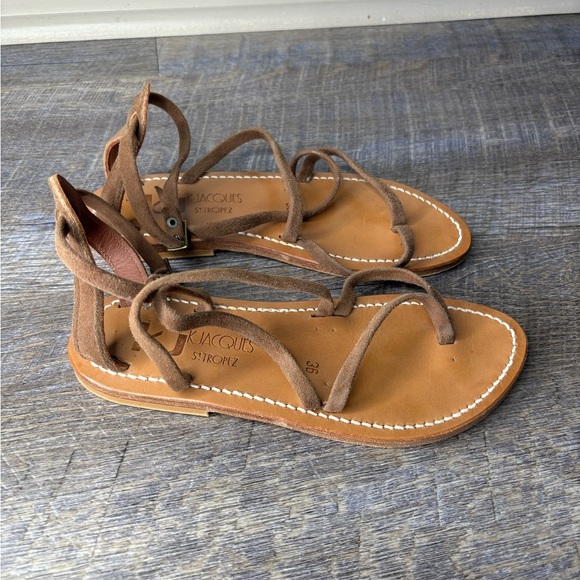 K. Jacques St. Tropez Epicure Sandals Pul Natural Tan Leather Gladiator Sandals - Picture 4 of 9